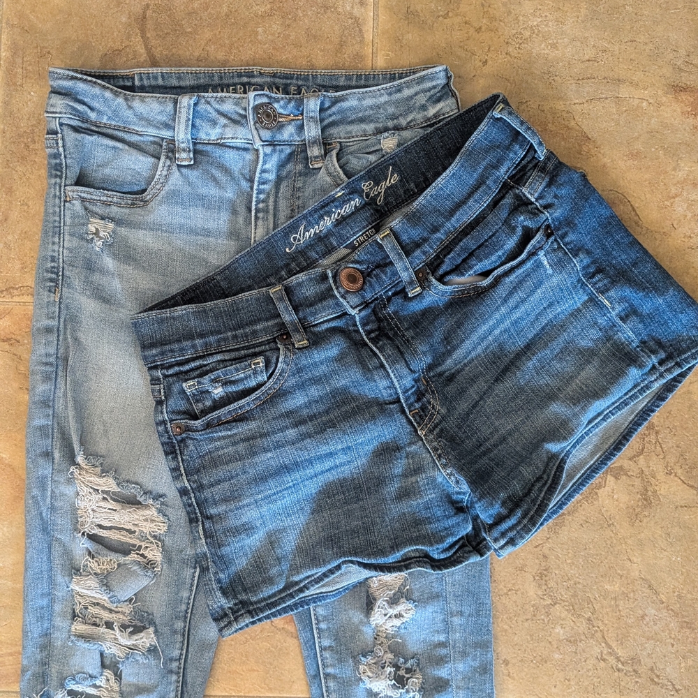American Eagle Outfitters Women's Blue Jeans and Shorts Set